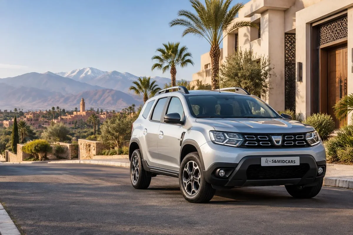 Dacia Duster dans un panorama inspiré de Marrakech et de l’Atlas