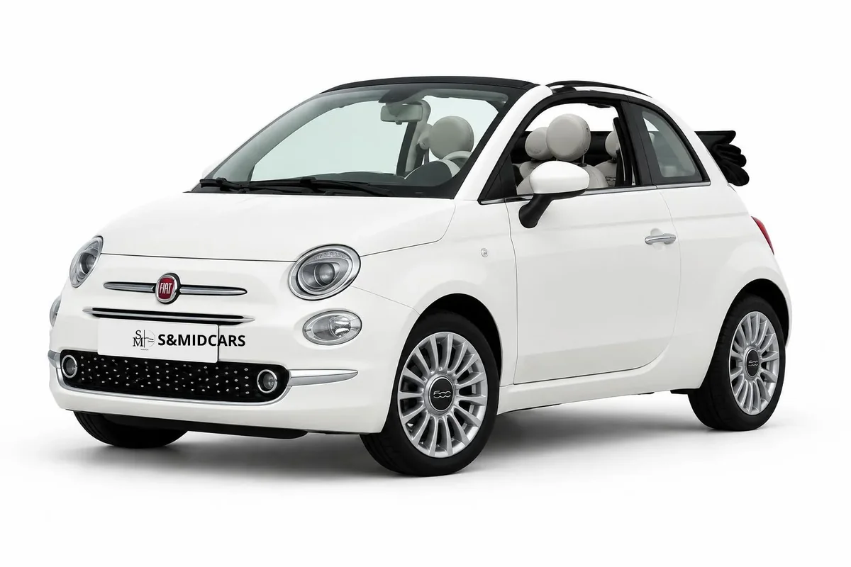 Fiat 500C, visuel de studio illustratif ; modèle exact à confirmer — location à Marrakech