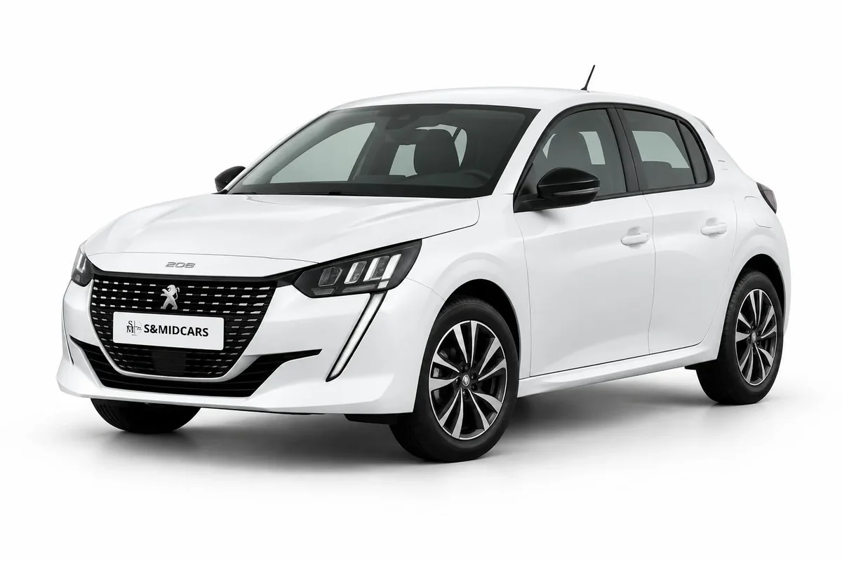 Peugeot 208, visuel de studio illustratif ; modèle exact à confirmer — location à Marrakech